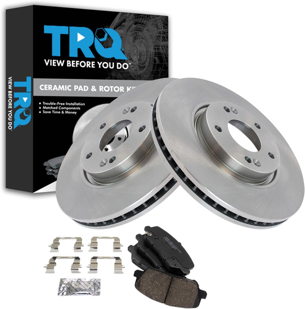 TRQ Front Brake Pad and Rotor Set Ceramic Vented Rotors Compatible with 2013-2016 Hyundai Veloster 2014-2016 Kia Forte Koup Forte5