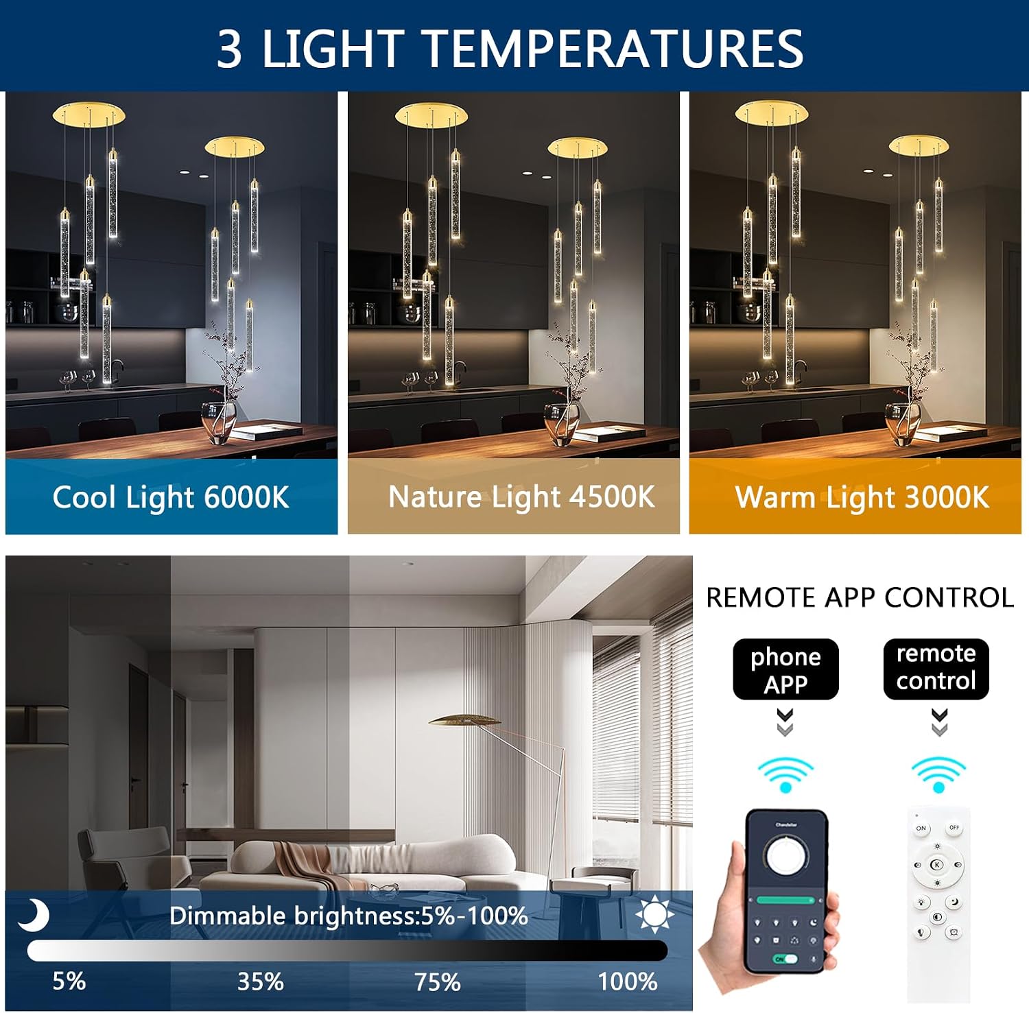 Mini Chandelier Modern Pendant Lights LED Bubble Crystal Kitchen Island Light Fixtures Gold Mini Pendant Lighting for Kitchen Island Dining Room Bedroom Bar Dimmable Ceiling Hanging Lights 2700K 6000K