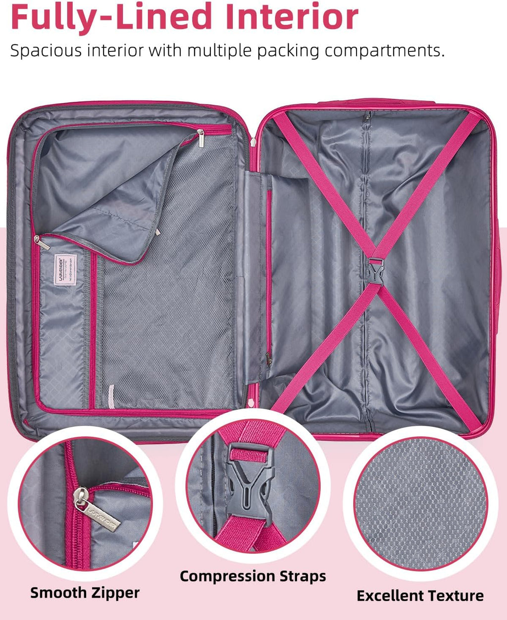 LARVENDER Luggage Sets 6 Piece Hardside Expandable Suitcase with Wheels TSA Lock Double Spinner Wheels, PC+ABS Multicolor Lightweight Travel Luggage Sets for Women, Berry Sparkling