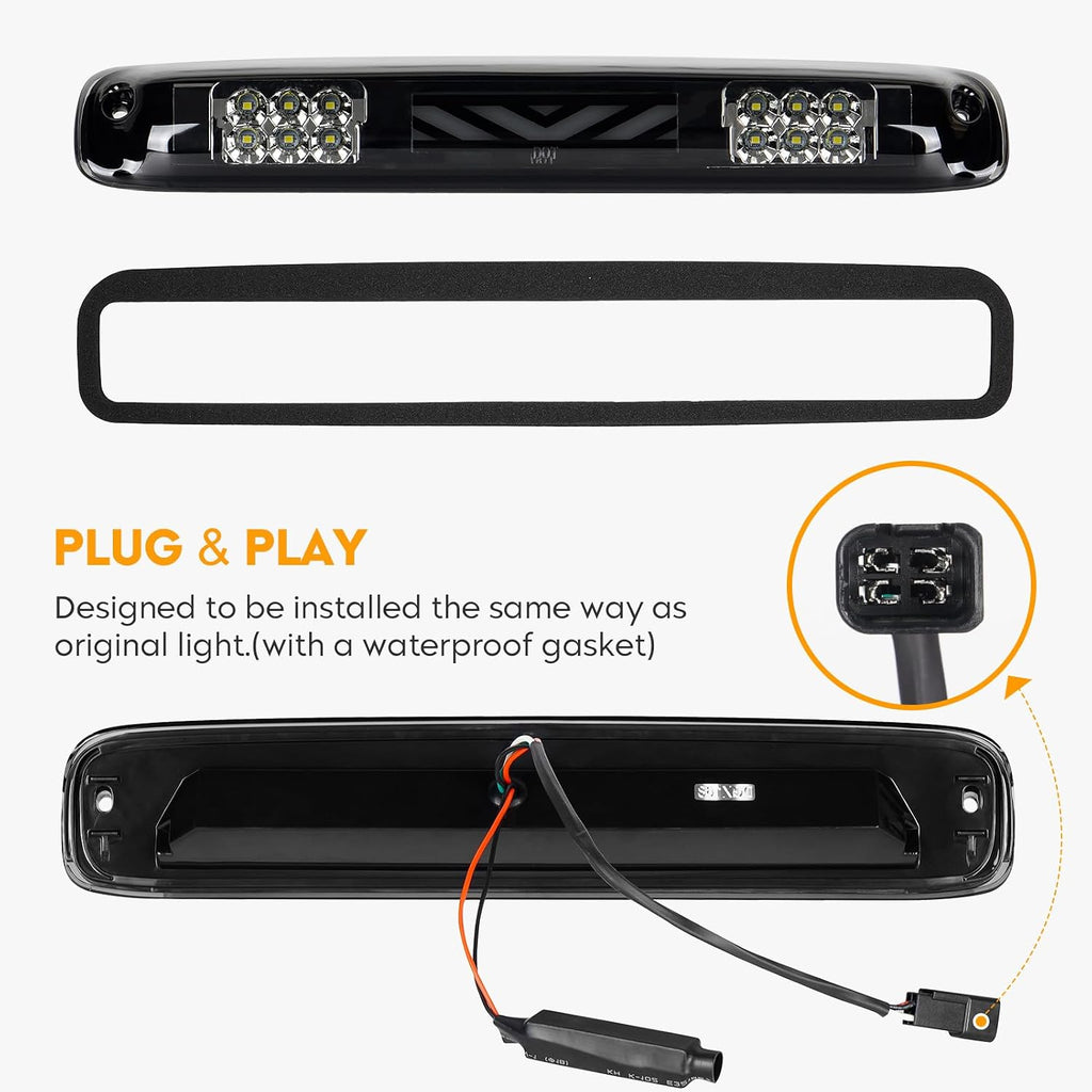 LED Tail Light + 3rd Third Brake Light Kit Fit for Chevy Silverado 1500 2500 HD 1999-2002, for GMC Sierra 1500 2500 HD Fleetside 1999-2003, Driver and Passenger Side Taillights, Smoke Lens
