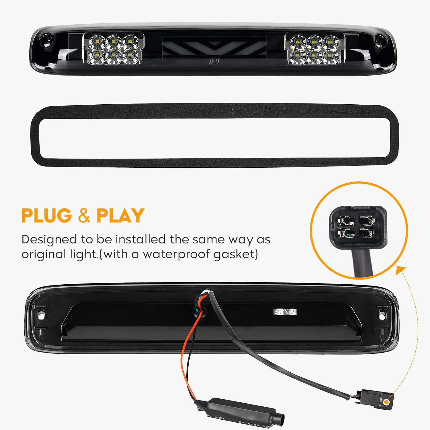 LED Tail Light + 3rd Third Brake Light Kit Fit for Chevy Silverado 1500 2500 HD 1999-2002, for GMC Sierra 1500 2500 HD Fleetside 1999-2003, Driver and Passenger Side Taillights, Smoke Lens