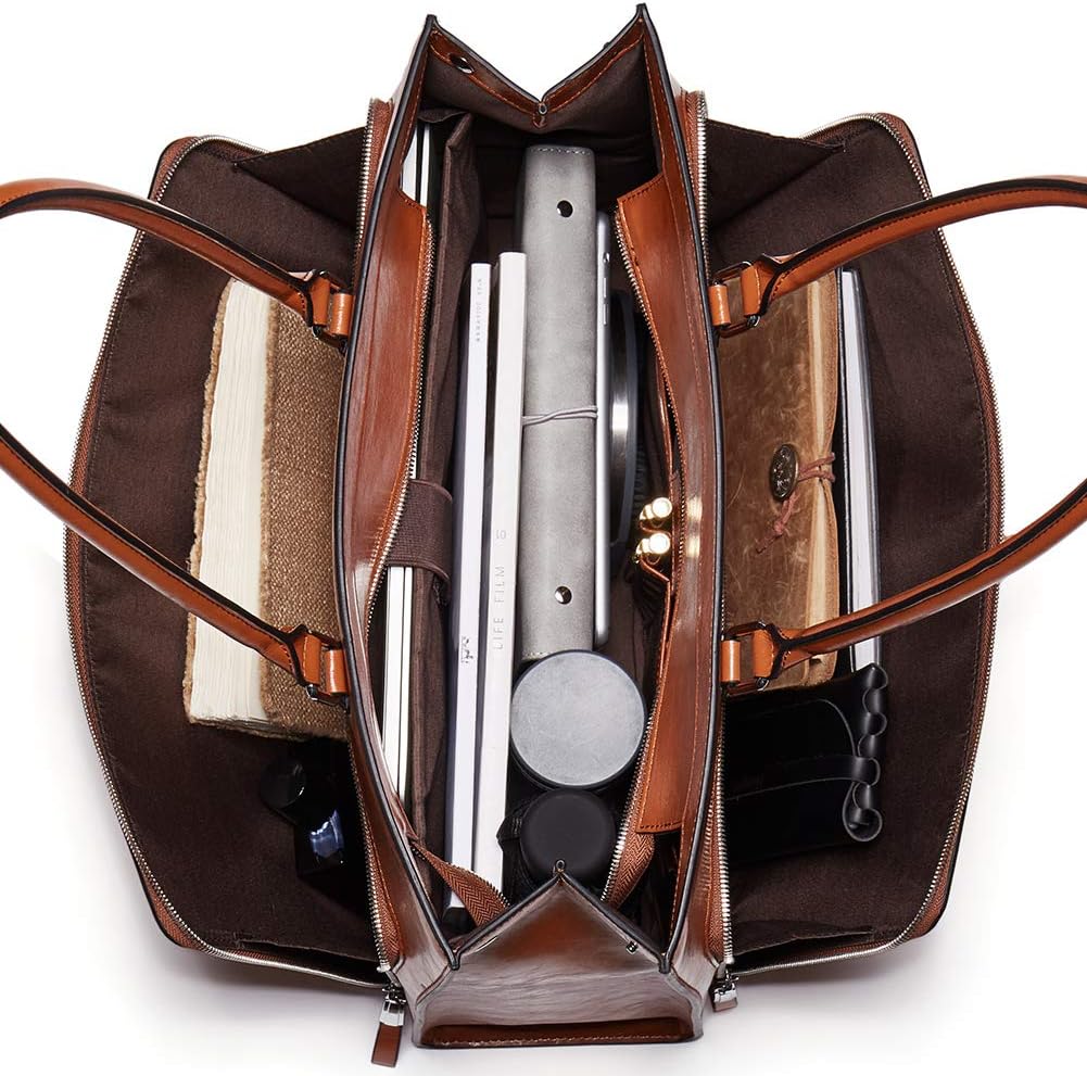 BOSTANTEN Leather Briefcase for Women Vintage 15.6 inch Laptop Bag for Women Business Tote Shoulder Handbag