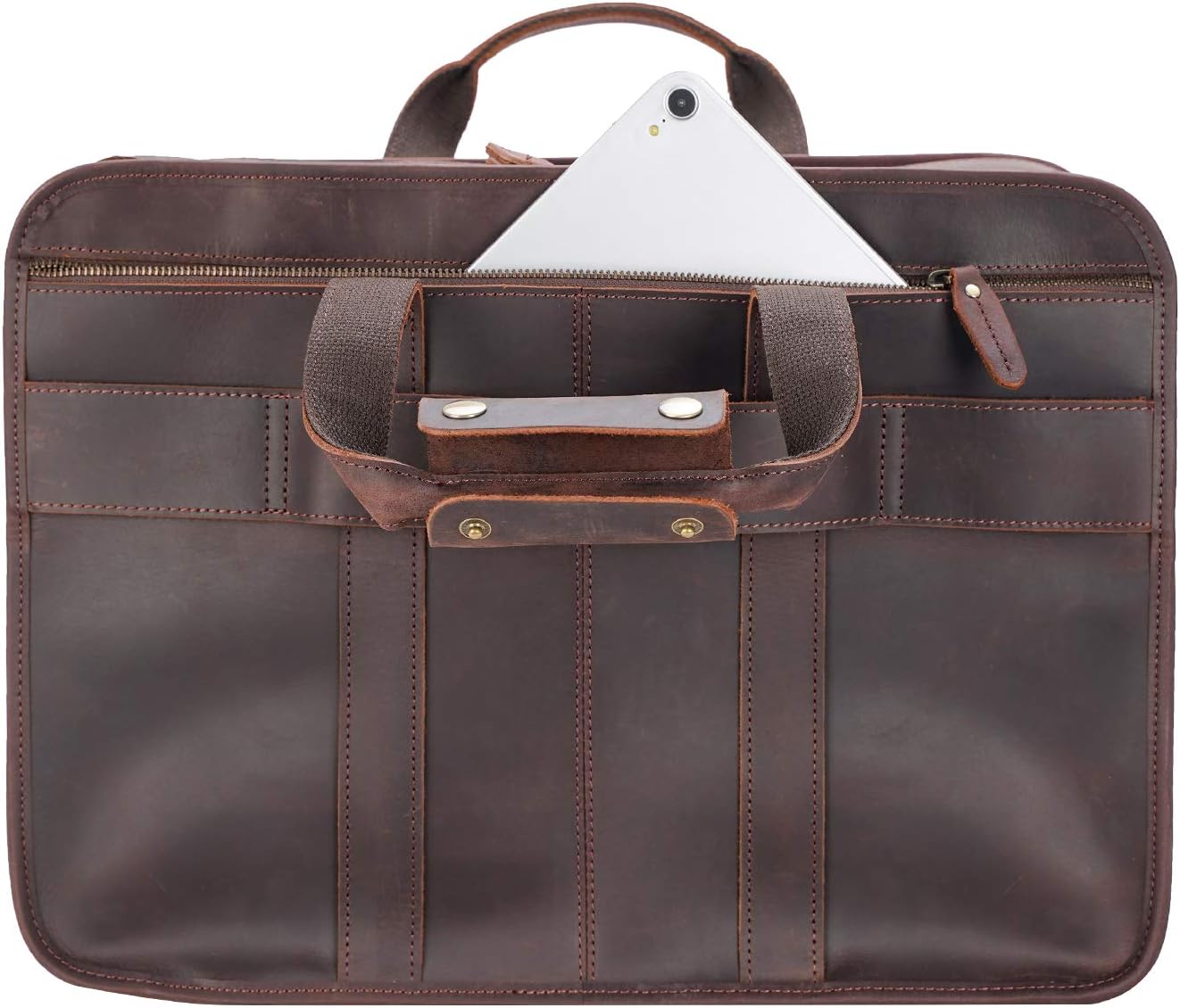 Men's Full Grain Leather Briefcase Large 17 Inch Business Travel Laptop Messenger Bag Tote with YKK Metal Zippers