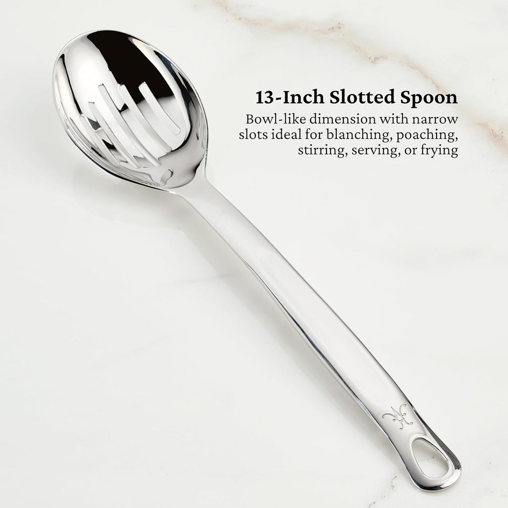 Hestan Provisions Chef's Tools, Essential Set (5-Piece), Stainless Steel Solid Spoon, Ladle, Pasta Fork, Turner/Spatula, Fish Spatula