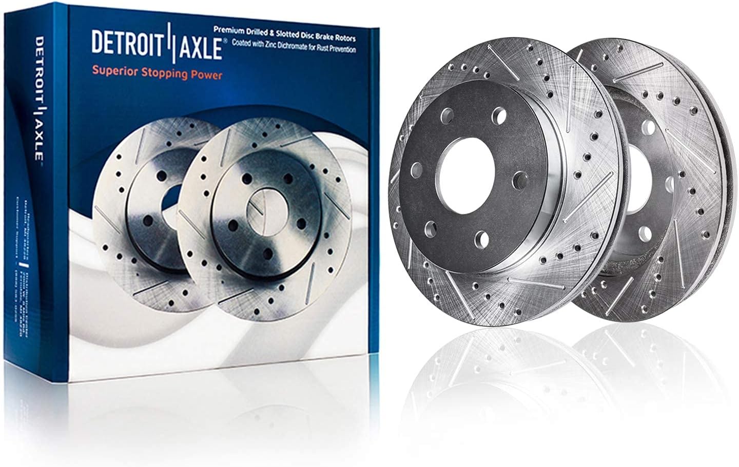 Detroit Axle - Rear Brake Kit for 2012 2013 2014 2015 2016 2017 2018 2019 2020 Ford F-150 [6 Lugs, Manual Parking] Drilled Slotted Disc Brake Rotors Ceramic Brakes Pads Replacement : 13.7' inch Rotor