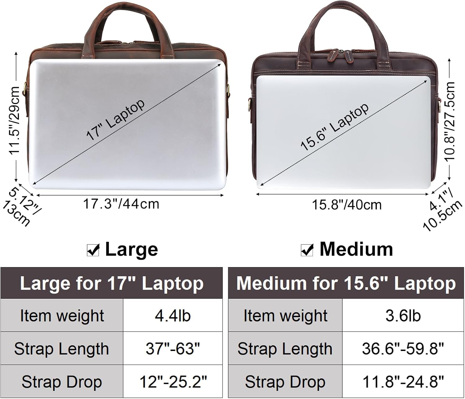 Masa Kawa Leather Briefcase for Men 15.6', 17' Laptop Computer Case Business Travel Work Messenger Cross Body Shoulder Bag