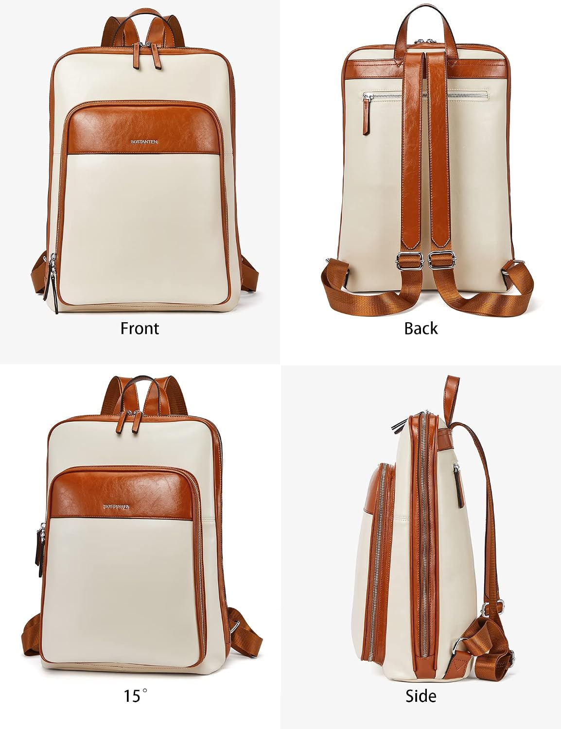 BOSTANTEN Leather Laptop Backpack for Women 15.6 inch Computer Bag Travel Work Daypack