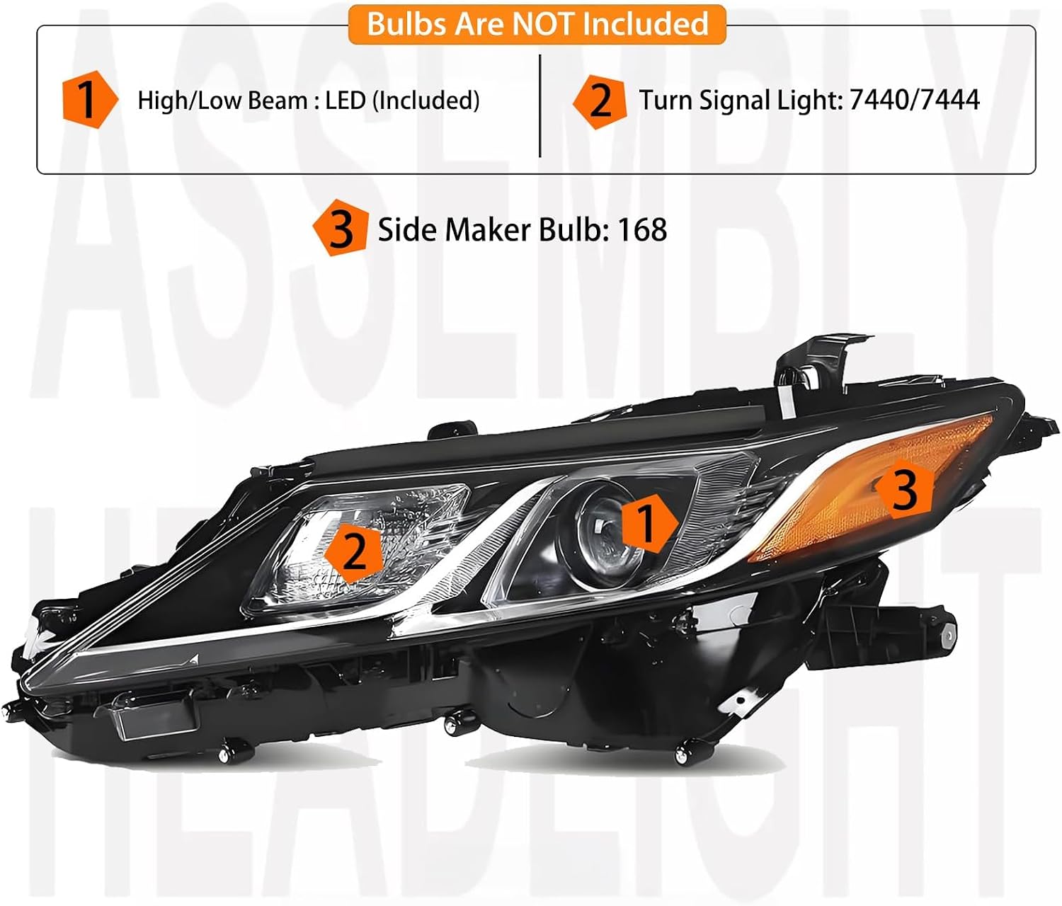Left Driver Side LED Projector Headlights Assembly For 2018-2024 Toyota Camry L LE SE TRD Replacement Front bumper Headlamps OE Style Black Housing Clear Lens(LH)