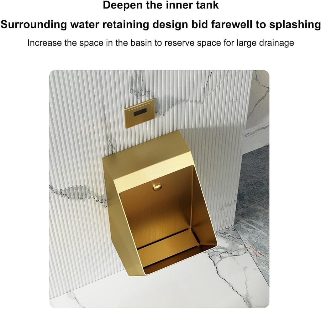 Wall Mounted Smart Men Urinal, 304 Stainless Steel Bathroom Urinals, Toilet Efficient Flushing Urinal, Male Sanitary Ware Public Toilet Urinal,Gold,Silver