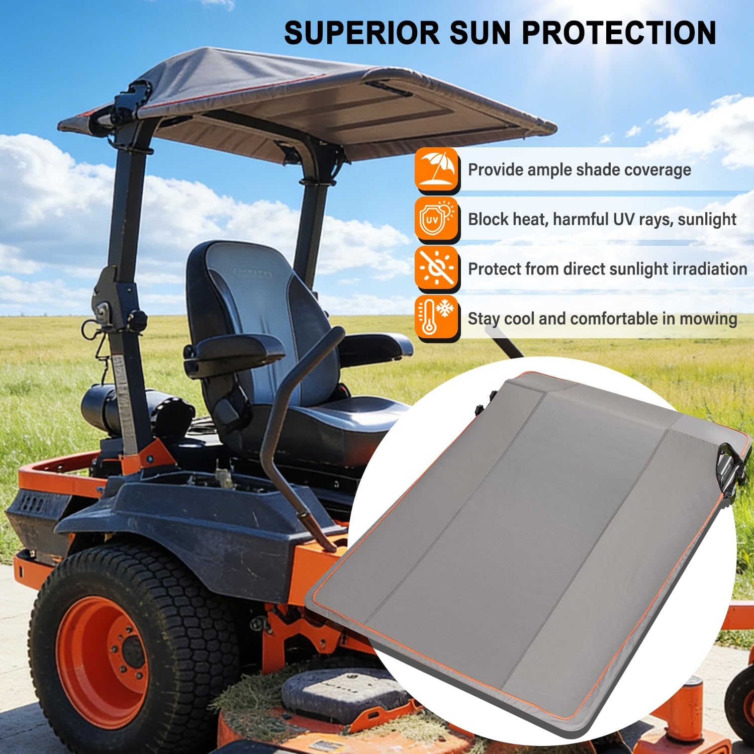 Bonbo 596542901 Riding Mower Sun Shade Sun Canopy Fits for Husqvarna Zero Turn Mowers and Lawn Tractors with ROPS Bars Heavy Duty Riding Mower Sun Canopy