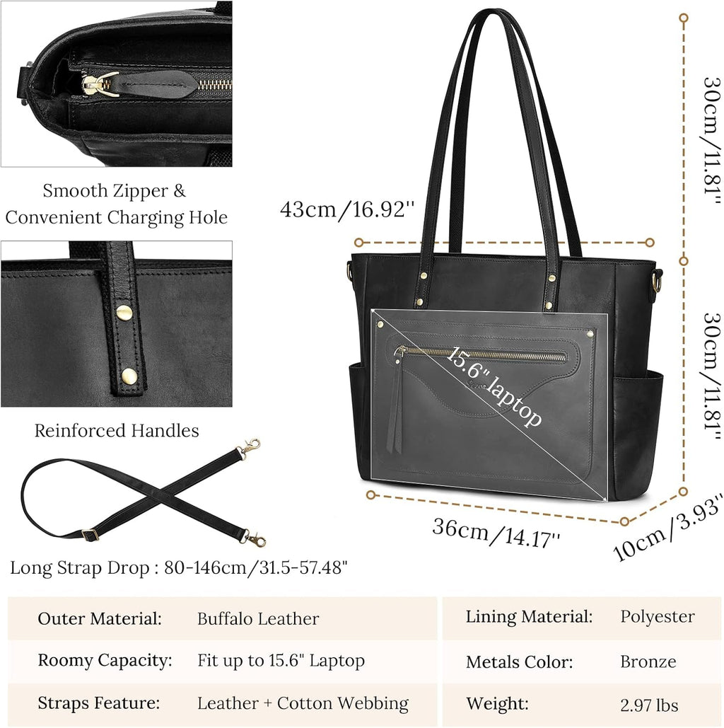 S-ZONE Women Genuine Leather Tote Bag Large Shoulder Purse Vintage Crossbody Work Handbag