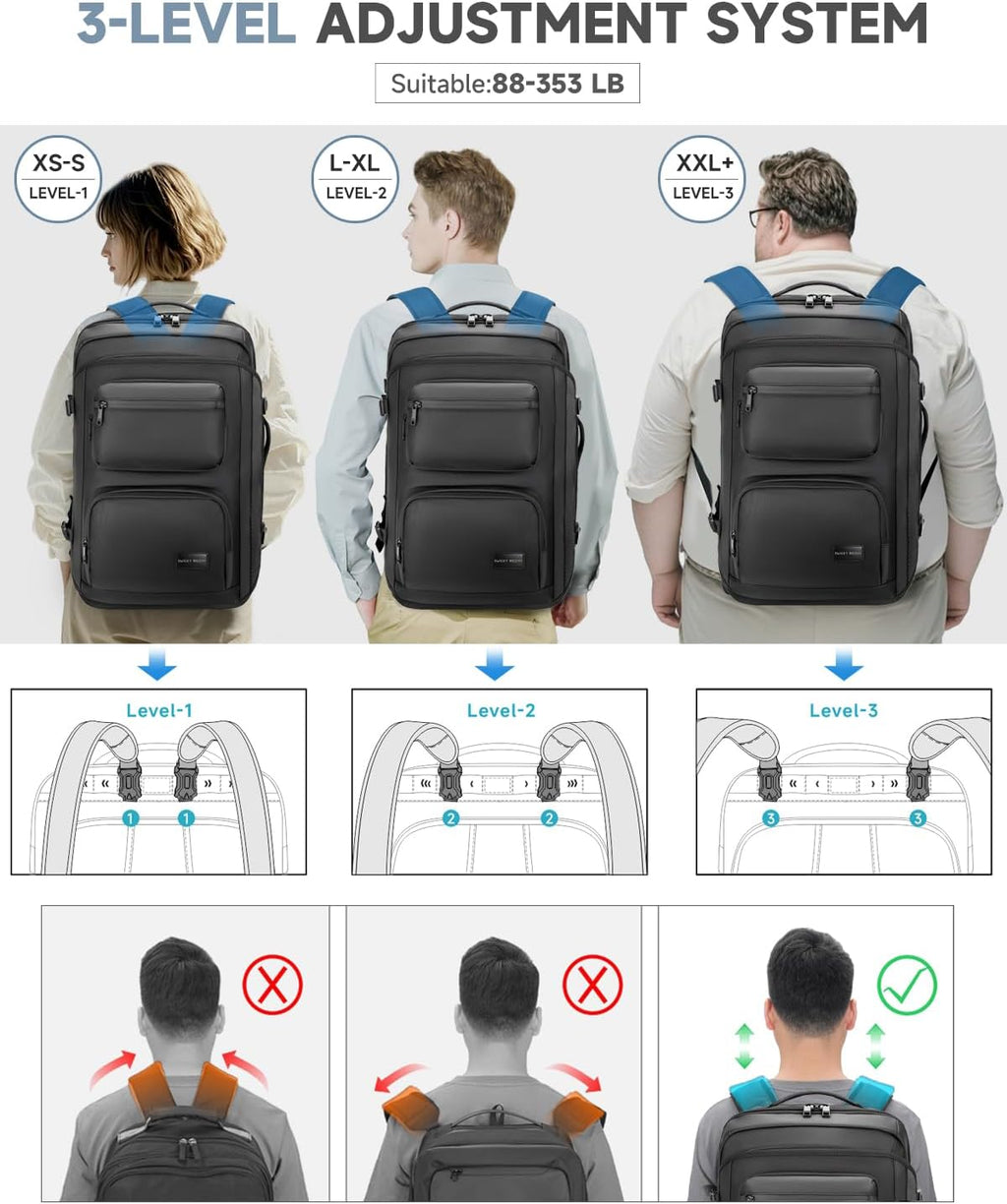 Carry on backpack with wheels, Rolling backpack with Dry-Wet Pocket, TSA Lock, Laptop Compartment, Water-Resistant for Men Women, Work, Air Travel（3-Piece Set-Includes Toiletry & Storage Bag）