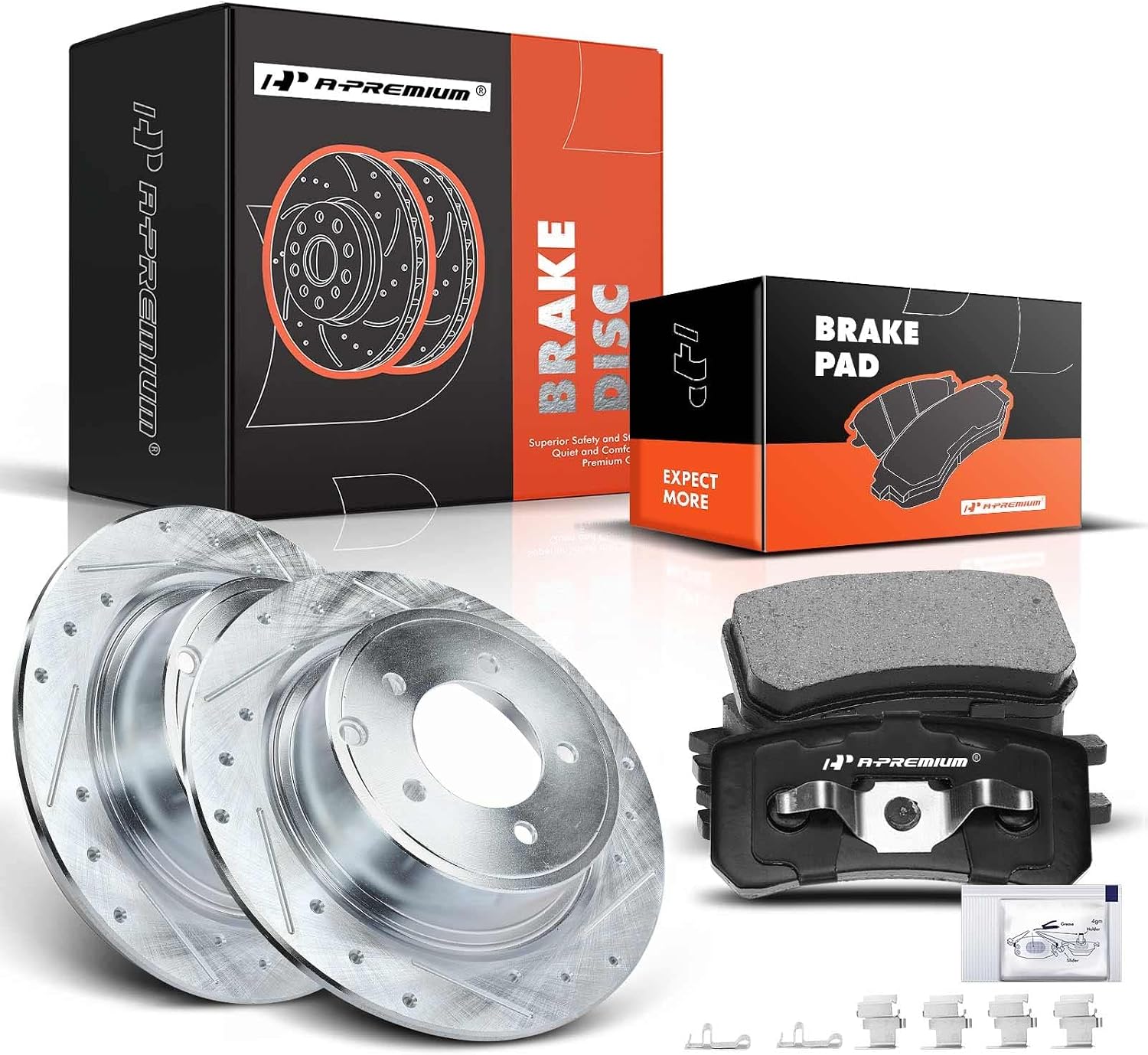 A-Premium 11.89 in (302mm) Rear Drilled and Slotted Disc Brake Rotors + Ceramic Pads Kit Compatible with Select Jeep, Chrysler, Dodge & Mitsubishi Models - Compass, Patriot, 200, Avenger, Sebring, RVR