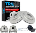 TRQ Performance Rear Brake Pad and Rotor Set Ceramic Drilled Slotted Coated Rotors Calipers Compatible with 2003-2014 Volvo XC90