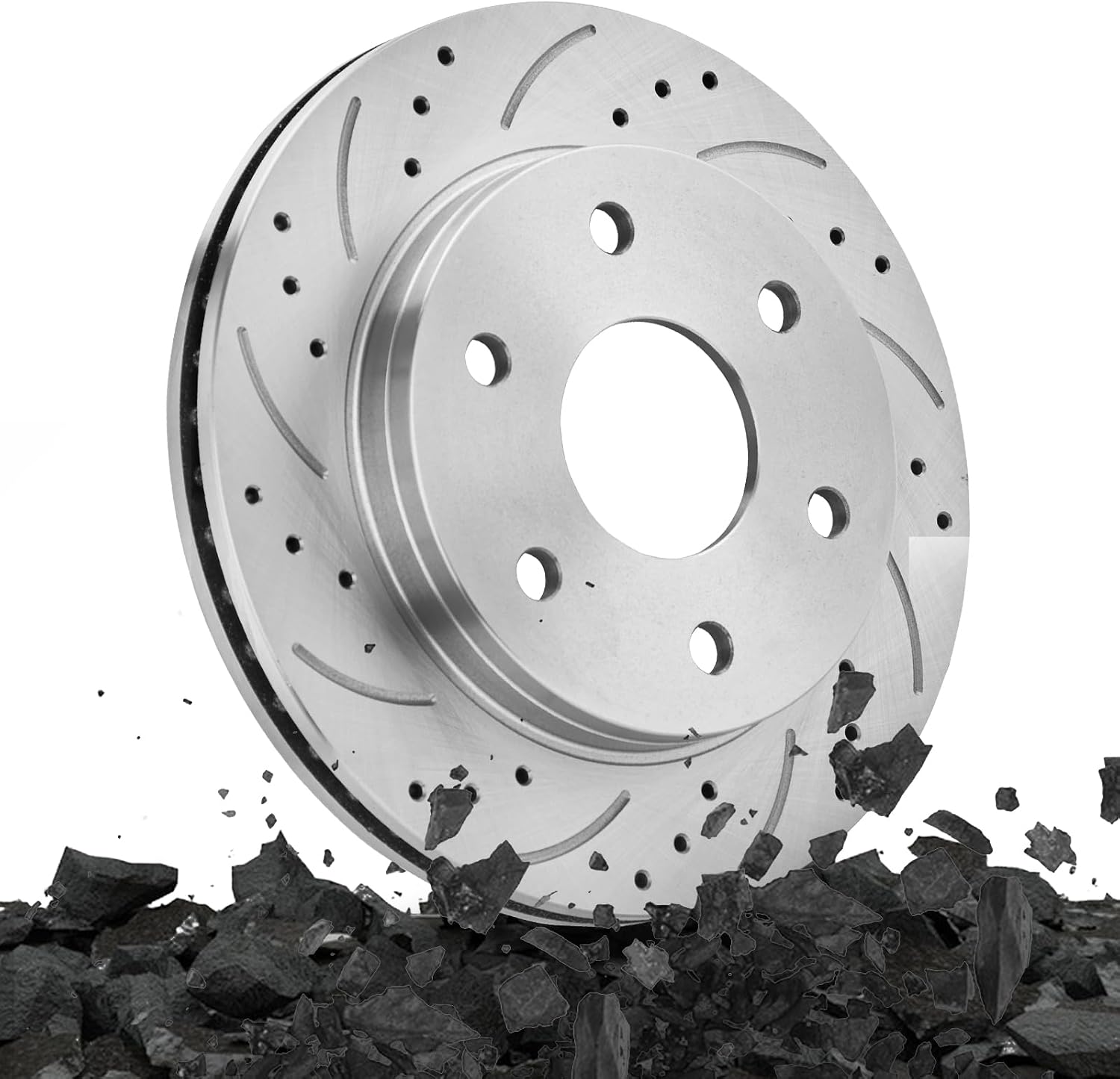 Front Rear Drilled Slotted Brake Rotors and Ceramic Brake Pads Kit, Replacement for Chevy Silverado 1500 1999-2007, Tahoe Suburban, Avalanche GMC Yukon XL 1500, Cadillac Escalade 2002-2006