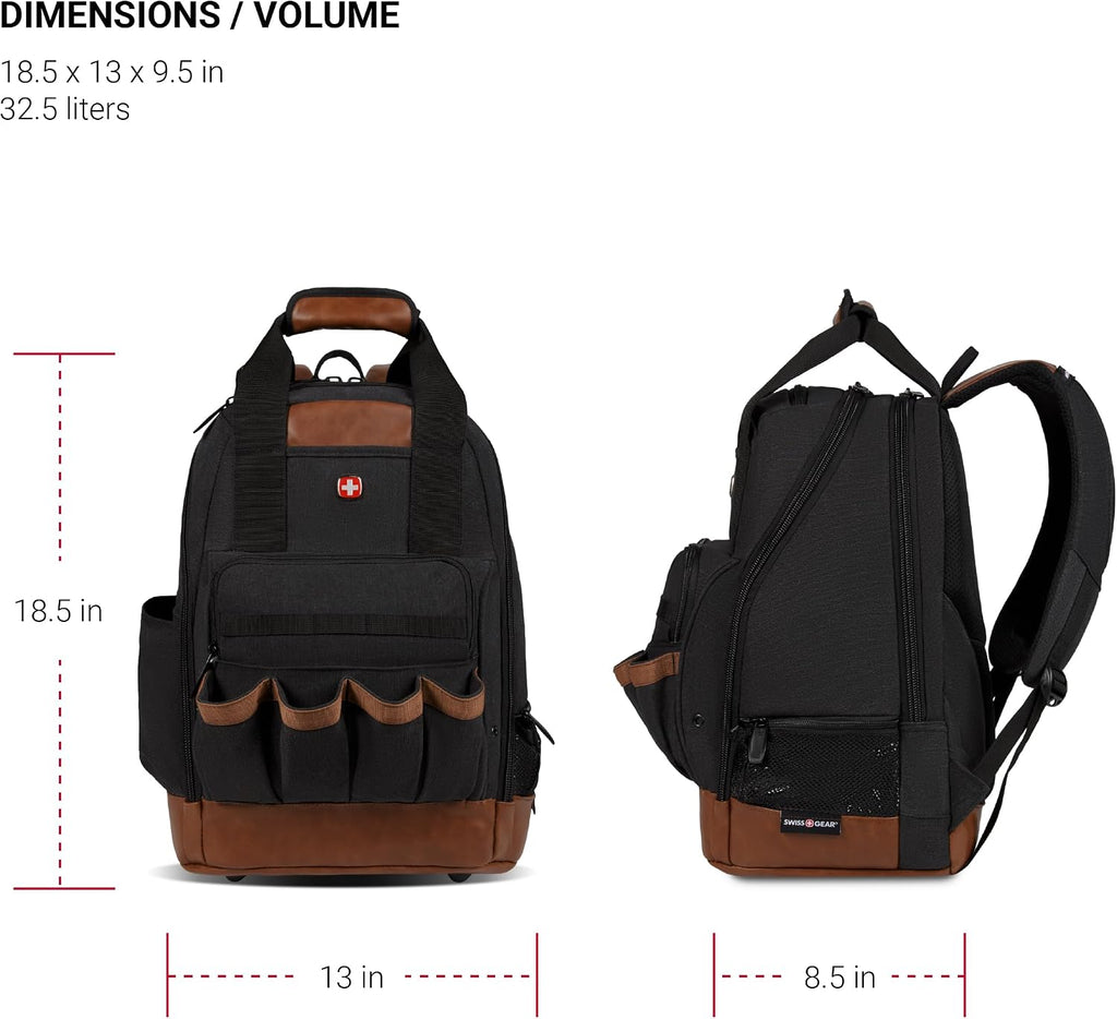 SwissGear Tool Bag Backpack, Fits Up to 15-Inch Laptop, Work Pack, Black/Brown Canvas