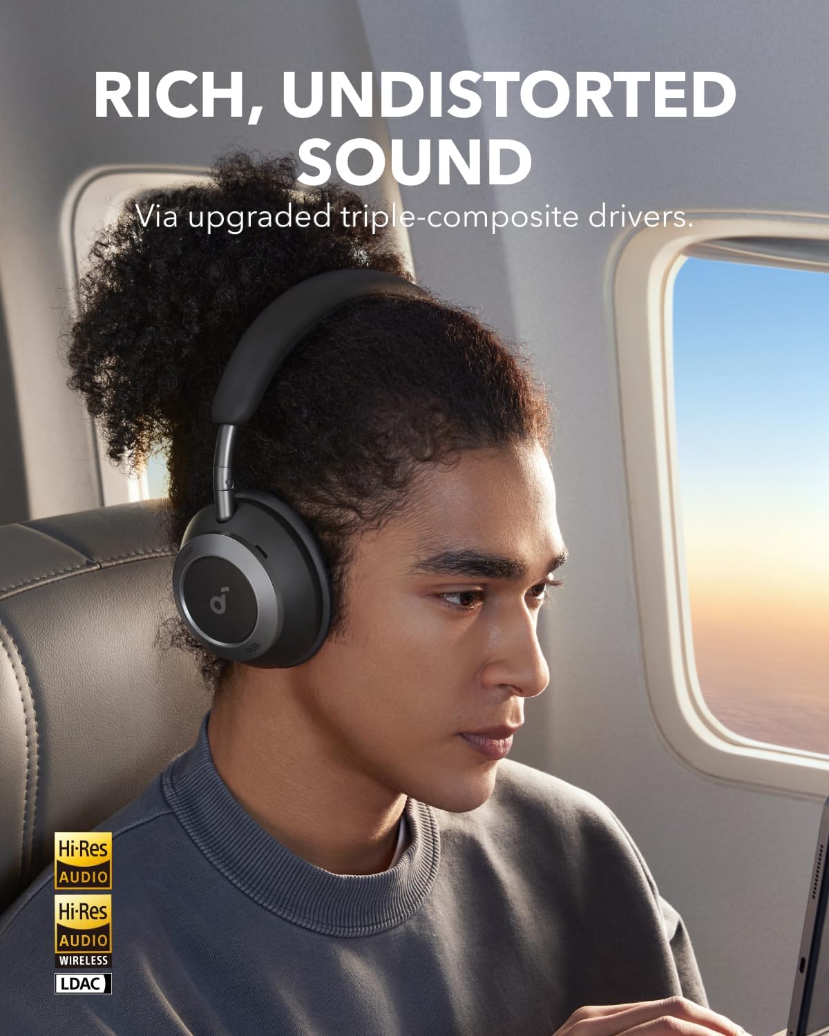 Soundcore Space One Pro by Anker, Adaptive Active Noise Cancelling Headphones Driven by 6 Mics, Super Foldable Design, 60H Lossless Audio, Ultra-Fast Charging, Hi-Res Wireless Audio(Renewed)