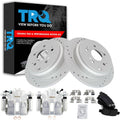 TRQ Performance Rear Brake Pad and Rotor Set Ceramic Coated Drilled Slotted Rotors Calipers Compatible with 2005-2010 Honda Odyssey