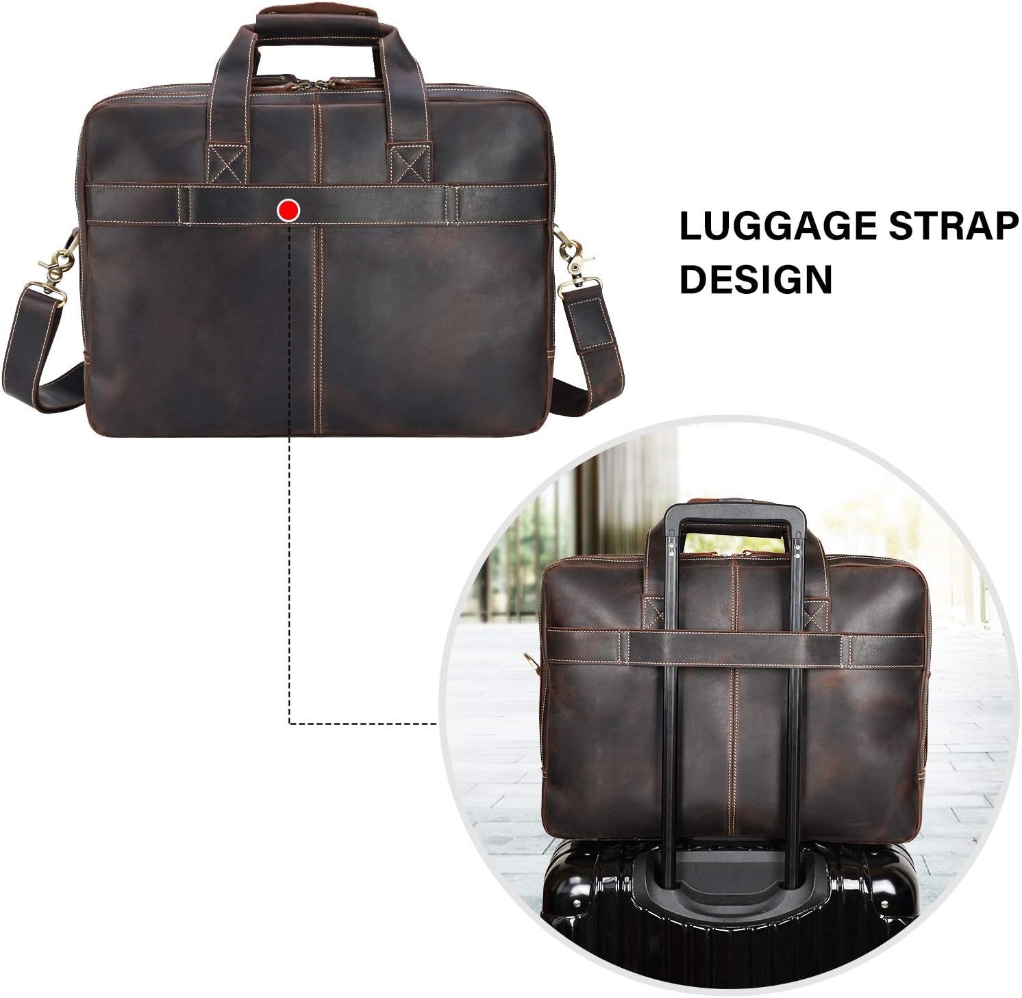 Men's Solid Thick Full Grain Leather 17.3' Laptop Briefcase Classic Messenger Bag Fit Business Travel | Solid, Thick, Full Grain Leather, 17.3', Classic, Fit