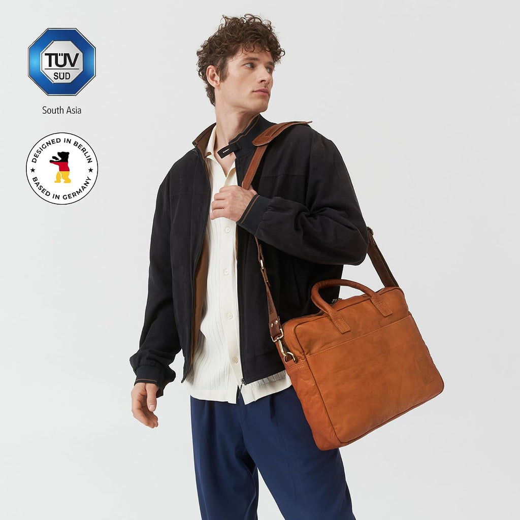 BERLINER BAGS Vintage Genuine Leather Laptop Bag Madrid, Work Bag, Briefcase for Men and Women - Brown