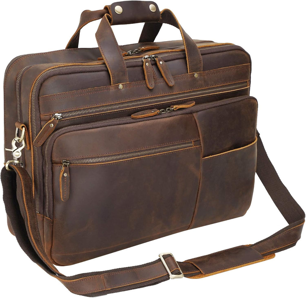 Polare X-Large 18' Full Grain Leather Briefcase For Men Business Travel Case Messenger Bag Fits 17.3' Laptop