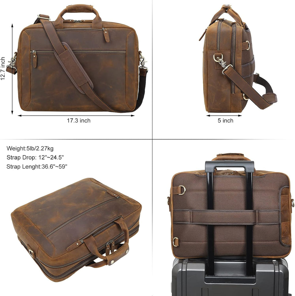 TIDING Leather 15.6' Laptop Backpack Convertible Business Briefcase Crossbody Shoulder Messenger Bag, Brown