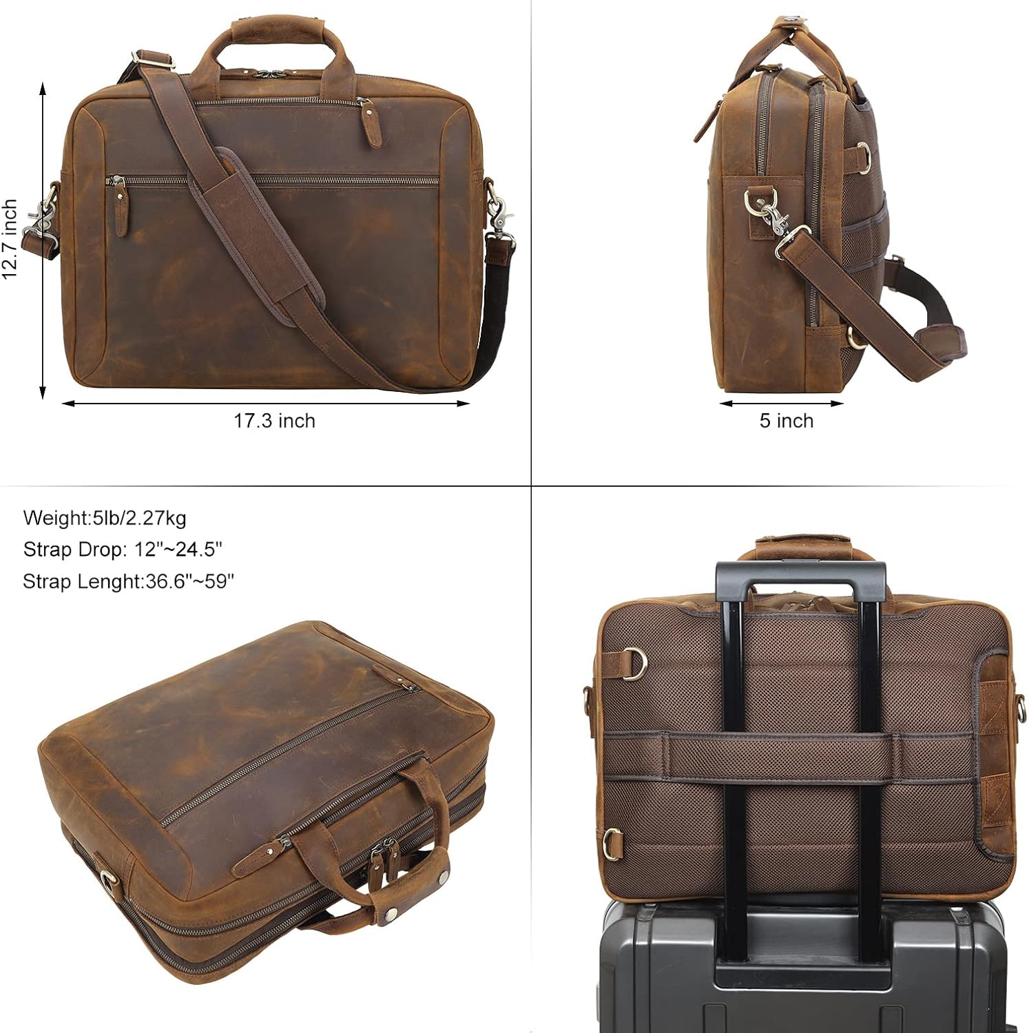TIDING Leather 15.6' Laptop Backpack Convertible Business Briefcase Crossbody Shoulder Messenger Bag, Brown