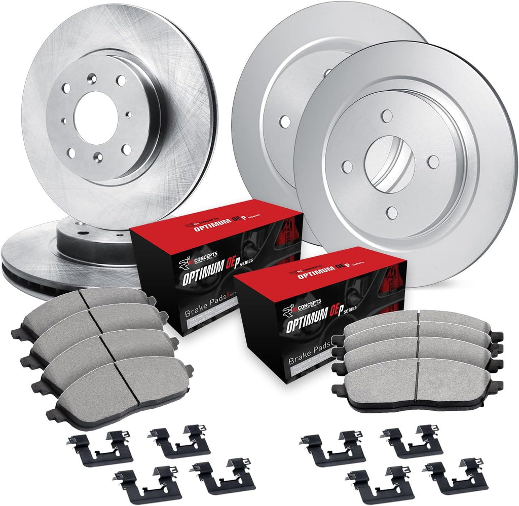 R1 Concepts Front and Rear Brake Kit Fits 1985-1986 Toyota MR2| Optimum Oep Pads, Blank Rotors| Hardware| 9.6' Front & 9.4' Rear