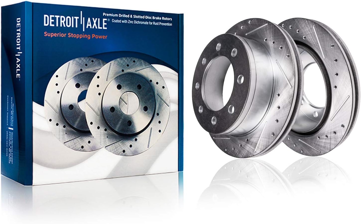 Detroit Axle - Brake Kit for GMC Chevrolet Silverado 1500HD 2500 Sierra Yukon XL Suburban 2500 Hummer H2 (4.63' Inch Dia Center Hole) Drilled & Slotted Disc Brake Rotors Ceramic Brakes Pads