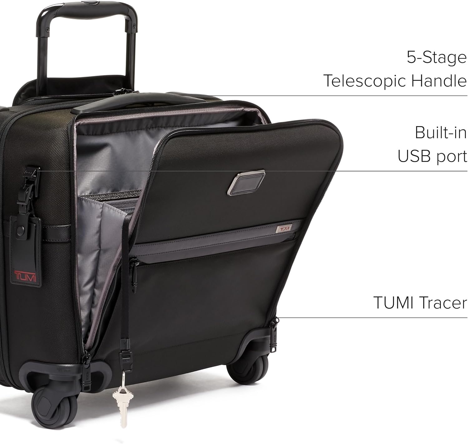 TUMI - Alpha Compact 4 Wheeled Brief - Rolling Carry On Briefcase. Laptop Bag for Commuting and Travel - Black