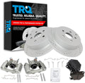 TRQ Performance Rear Brake Pad and Rotor Set Ceramic G Coated Slotted Drilled Rotors Calipers Compatible with 2003-2006 Pontiac Vibe 2000-2005 Toyota Celica 2005-2006 Corolla 2003-2006 Matrix