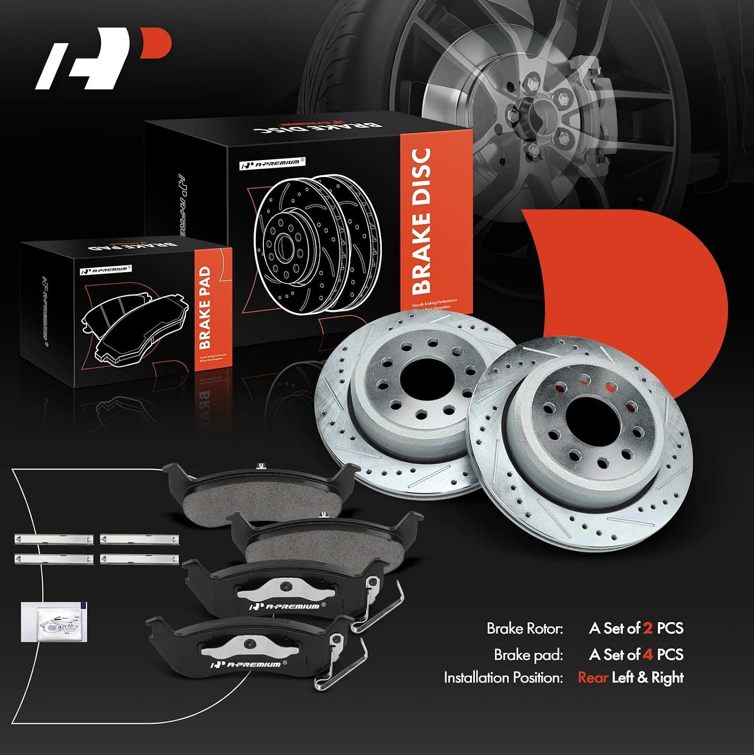 A-Premium 11.61 inch (295mm) Rear Drilled and Slotted Disc Brake Rotors + Ceramic Pads Kit Compatible with Select Lincoln Models - Town Car 2003-2011 4.6L, 6-PC Set