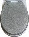 Glitter Toilet Seat Oval 36 * 42Cm， Resin Toilet Seat with Quietly Close and Quick Release Hinges， Top Fixing Easy to Install and Easy to Clean，Silver，Silver