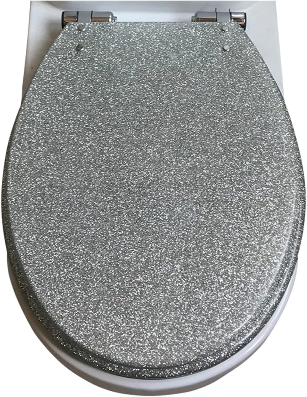 Glitter Toilet Seat Oval 36 * 42Cm， Resin Toilet Seat with Quietly Close and Quick Release Hinges， Top Fixing Easy to Install and Easy to Clean，Silver，Silver