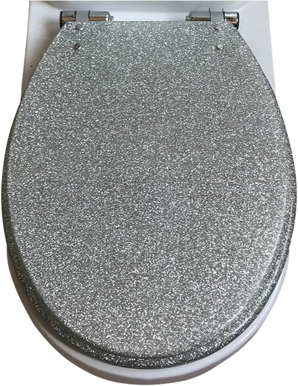 Sparkly Resin Toilet Seat, Elongated Toilet Seat Soft Close, Thicken Toilet Seats, Glitter Toilet Seat Slow Close Bathroom Toilet Lid, Easy Clean & Install, 42 × 36cm,Gold(Silver)