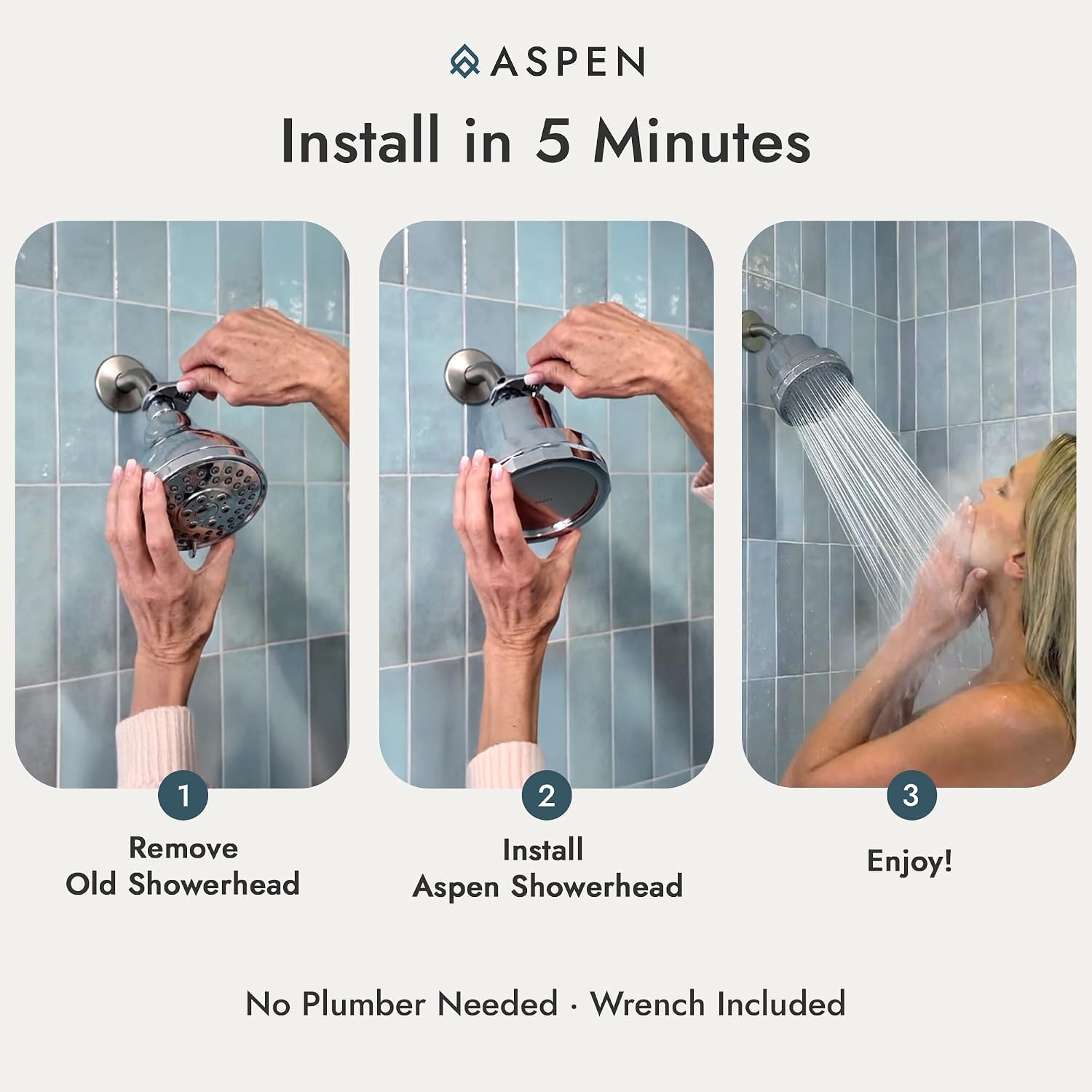 Aspen Filtered Shower Head for Healthy Hair & Skin | Removes Chlorine, Hard Water & Heavy Metals | High Pressure Shower Head with Filter | Water Softener | KDF-55