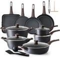 SENSARTE Pots and Pans Set Non stick, Non toxic Healthy Induction Cookware Sets, 26 Pcs Nonstick Kitchen Cooking Set, w/Frying Pans Set, Saucepans Set, Stockpots Set, PFOA PFOS Free, Black