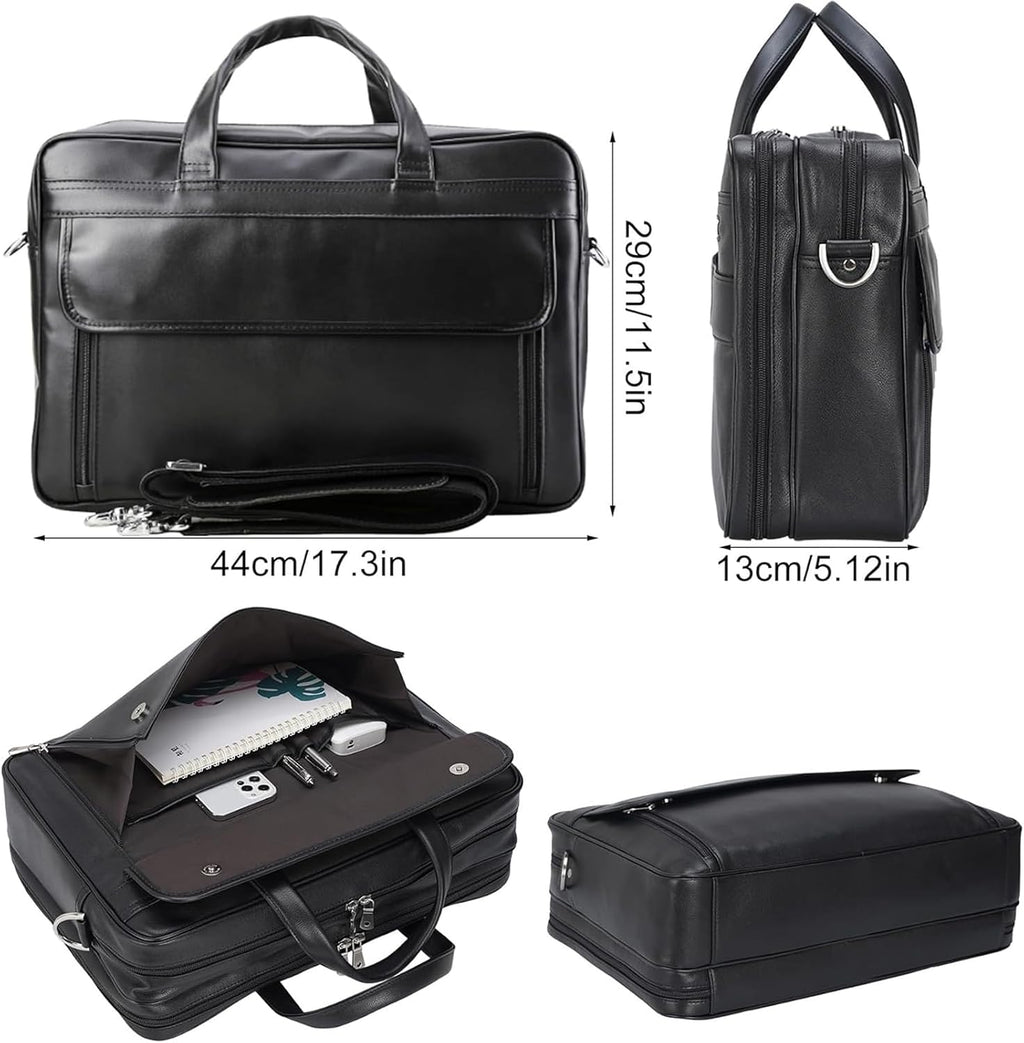 TIDING Leather Business Travel Briefcase for Men, Large 15.6' 17.3' Laptop Crossbody Shoulder Messenger Bag Office Handbag