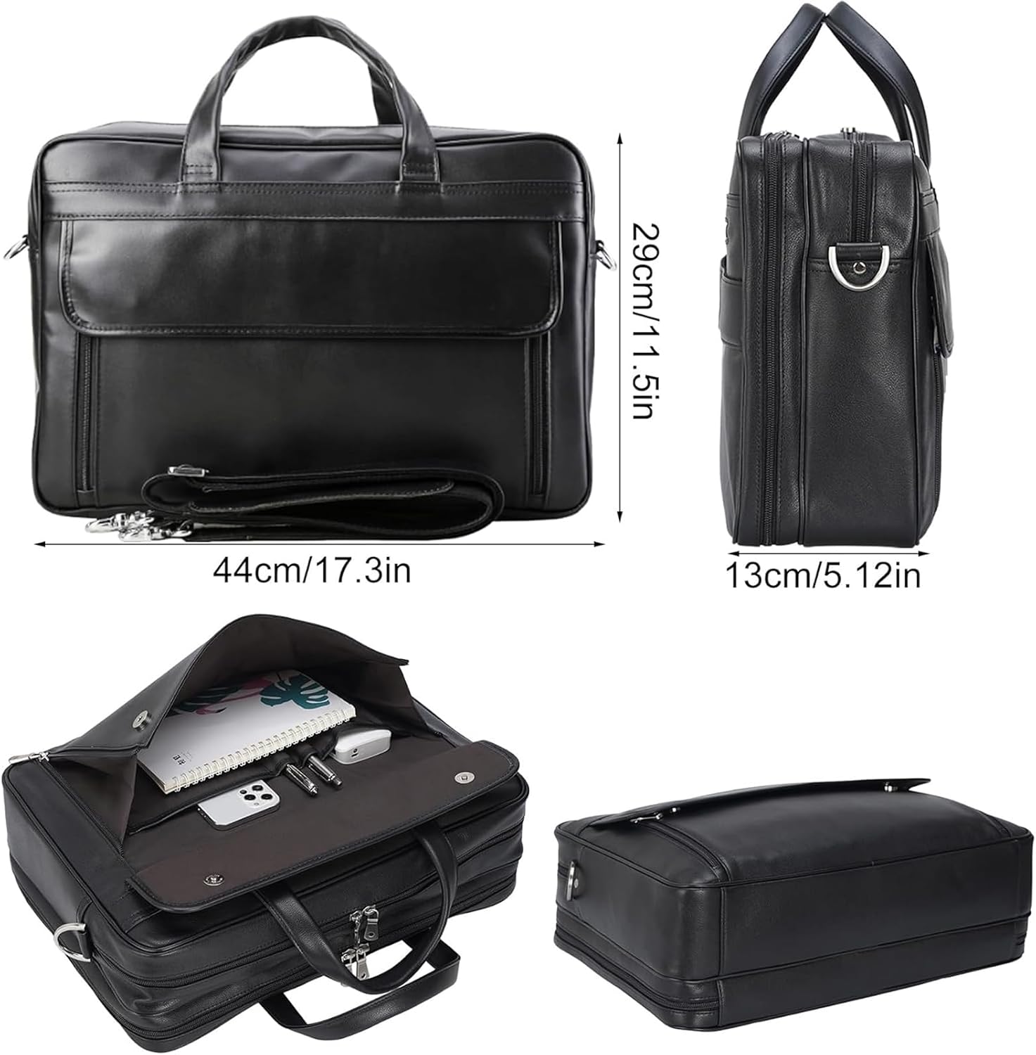 TIDING Leather Business Travel Briefcase for Men, Large 15.6' 17.3' Laptop Crossbody Shoulder Messenger Bag Office Handbag