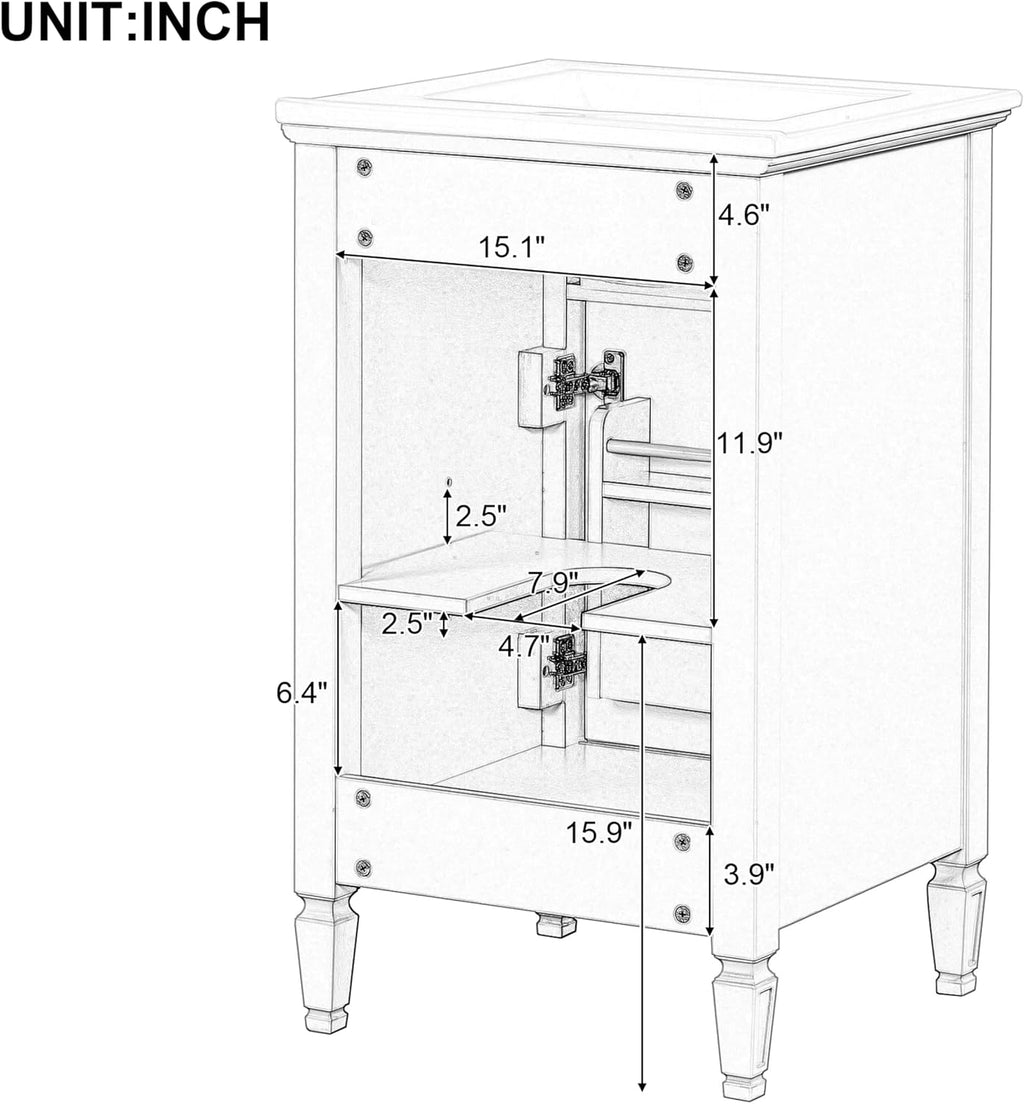 20 Inch Freestanding Bathroom Vanity with Ceramic Sink Set Combo Tip Out Drawer 1 Cabinet Door Shelf Modern Style Painted Gold-Tone Handle for Modern Small Bathroom Limited Space Green