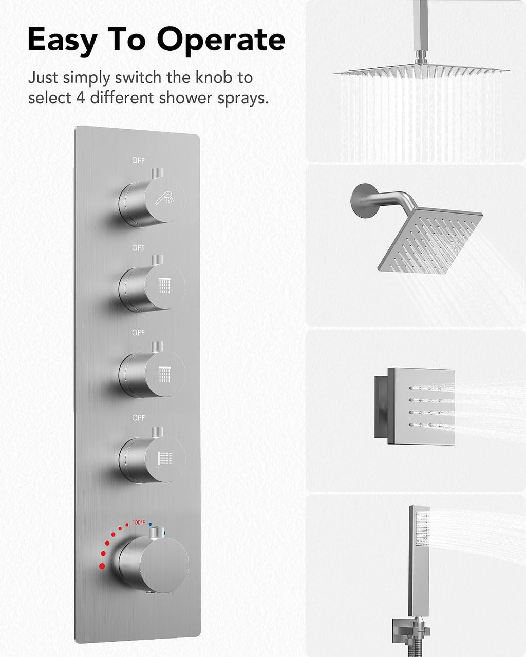 Dual Shower Heads Shower System: Aposhion Thermostatic Shower System - 16' & 6' Rainfall Shower Heads with Handheld Sprayer & 6 Body Massage Jets, Bathroom Shower Faucet Set with Valve, Brushed Nickel