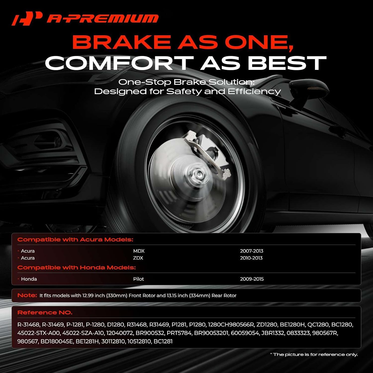 A-Premium Front Vented & Rear Solid Disc Brake Rotors + Ceramic Pads Kit Compatible with Honda and Acura Models - Pilot 2009-2015, MDX 2007-2013, ZDX 2010-2013, 12-PC Set