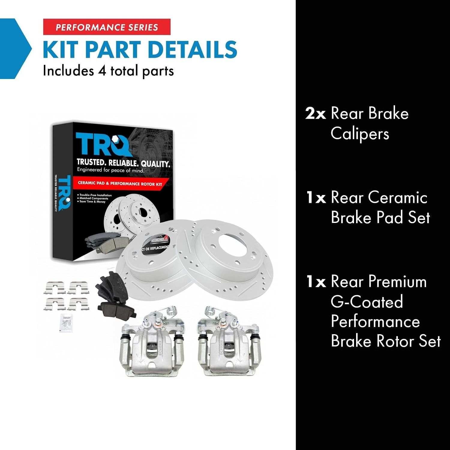 TRQ Performance Rear Brake Pad and Rotor Set Ceramic Slotted Drilled Coated Rotors Calipers Compatible with 2011-2016 Hyundai Elantra 2013-2014 Elantra Coupe