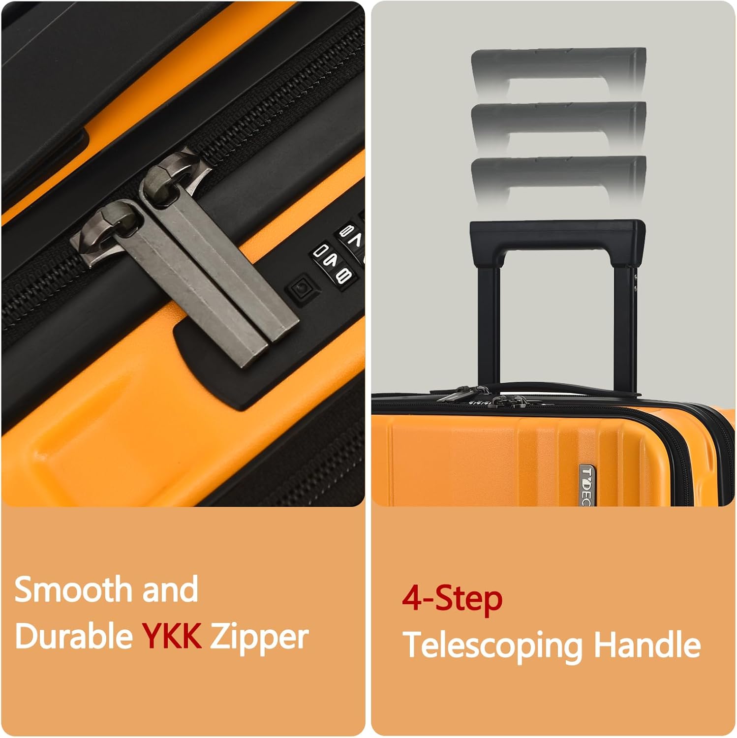 TydeCkare 16' Carry on Luggage with 2 Laptop Compartments, Lightweight Hardshell ABS+PC Suitcase with Dual Control TSA Lock, with YKK Zipper, 4 Spinner Silent Wheels, for Business Travel, Orange