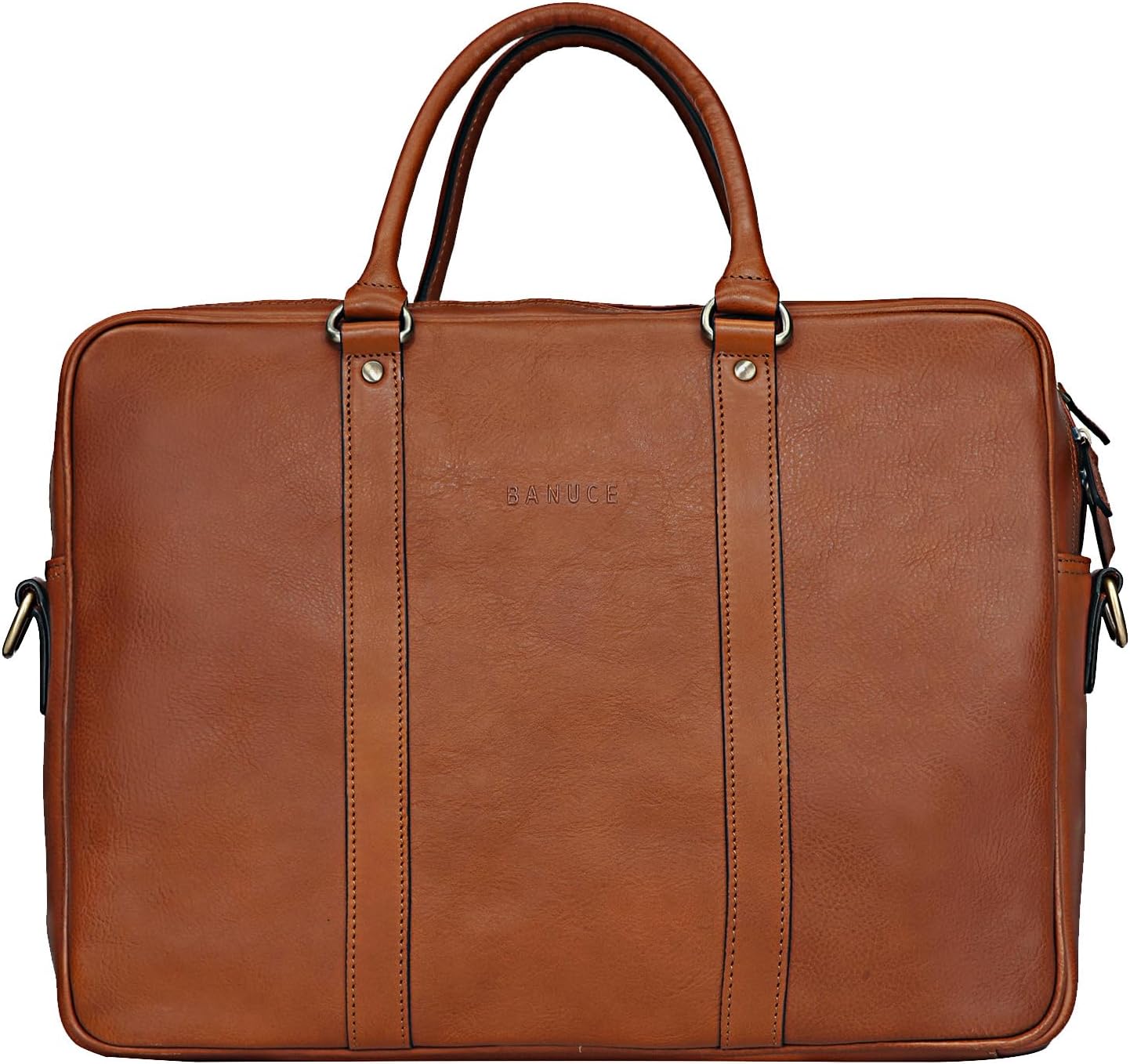 Banuce Premium Italian Full Grain Leather Briefcase for Men with Lock 14 Inch Laptop Bag Business Travel Office Work Bags with Detachable and Adjustable Strap Brown