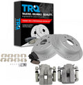 TRQ Performance Rear Brake Pad and Rotor Set Ceramic Drilled Slotted Coated Rotors Calipers Compatible with 2006-2011 Toyota RAV4