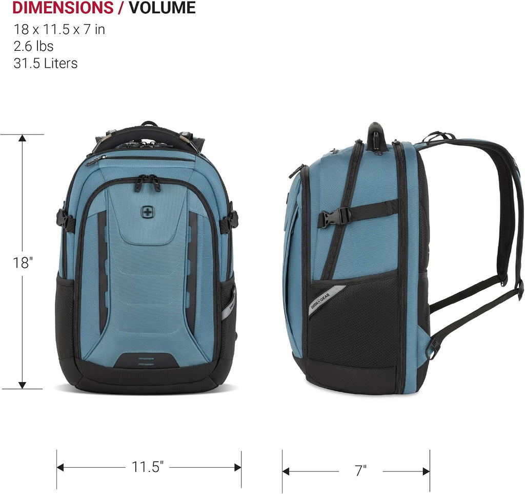 SwissGear Travel Tech Pro Laptop Backpack – Fits Laptops up to 16' – ScanSmart TSA-Friendly Backpack with Multiple Organizer Pockets – Blue
