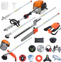 52CC 8-in-1 Gas Weed Eater 2.3KW 2-Stroke Brush Cutter, Multi-Functional Garden Trimmer Kit with Hedge Trimmer, Pole Saw, Pruner, Metal Blade, Auxiliary Wheel, 1.2L Fuel Tank for Lawn, Shrubs, Fences