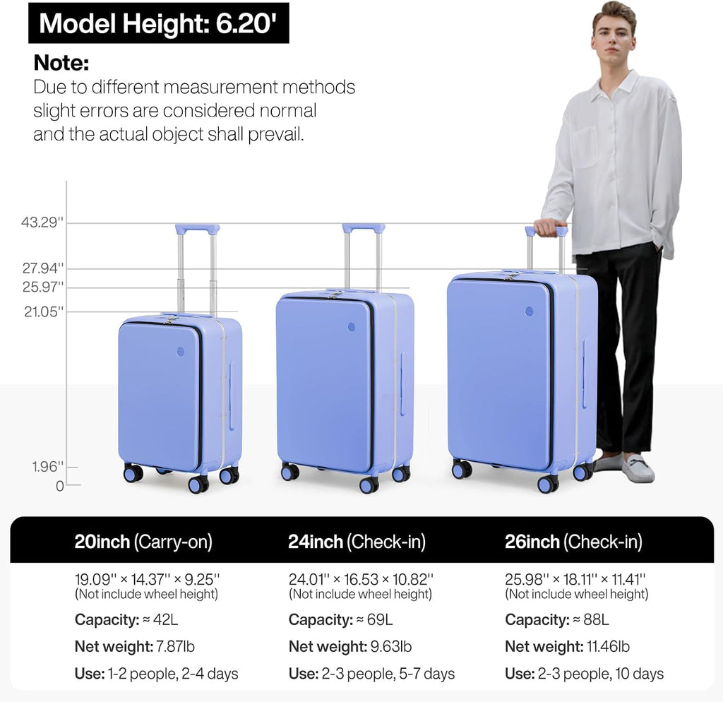 mixi 24 Inch Checked Luggage PC Hard Shell Suitcase Top Opening Aluminum Frame Travel Suitcases with Wheels, Lilac Purple