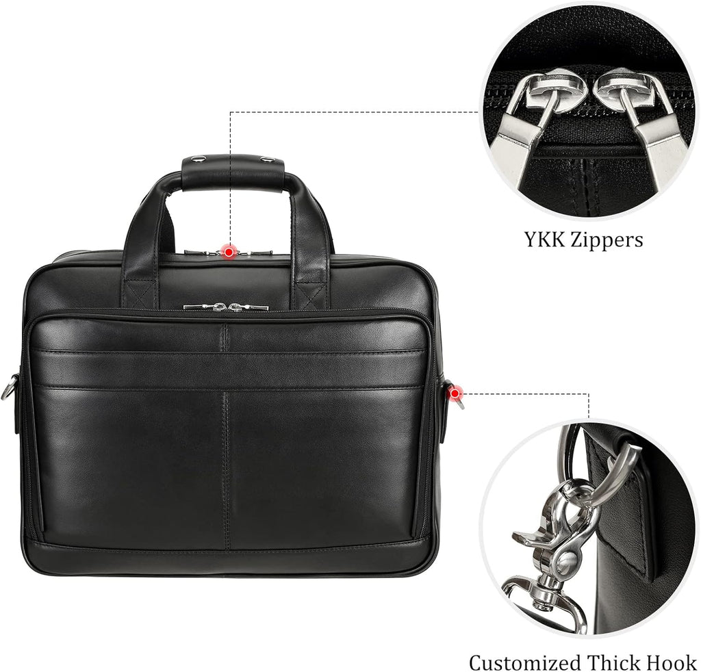 Polare Full Grain Leather 16.5'' Laptop Bag Briefcase for Men Business Messenger Work Bag Fits 15.6'' Laptop